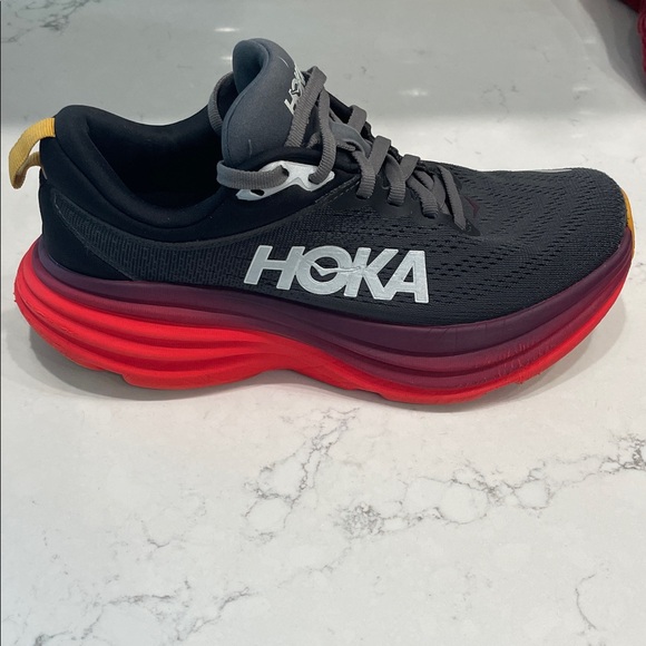 Hoka Black and Red Athletic Shoes - Picture 7 of 16